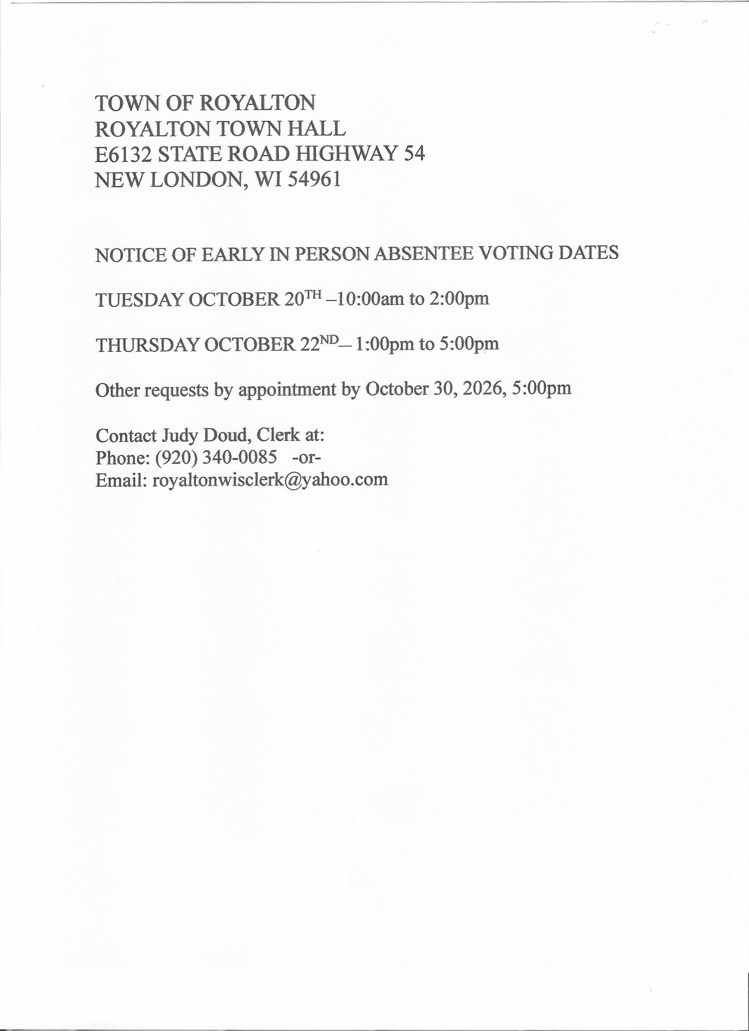 In Person Absentee Voting